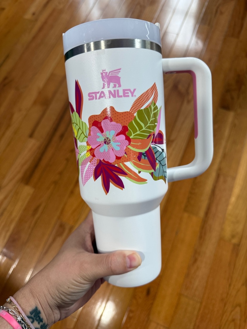 Stanley White Travel Mug with Pink & Multicolor Floral Design